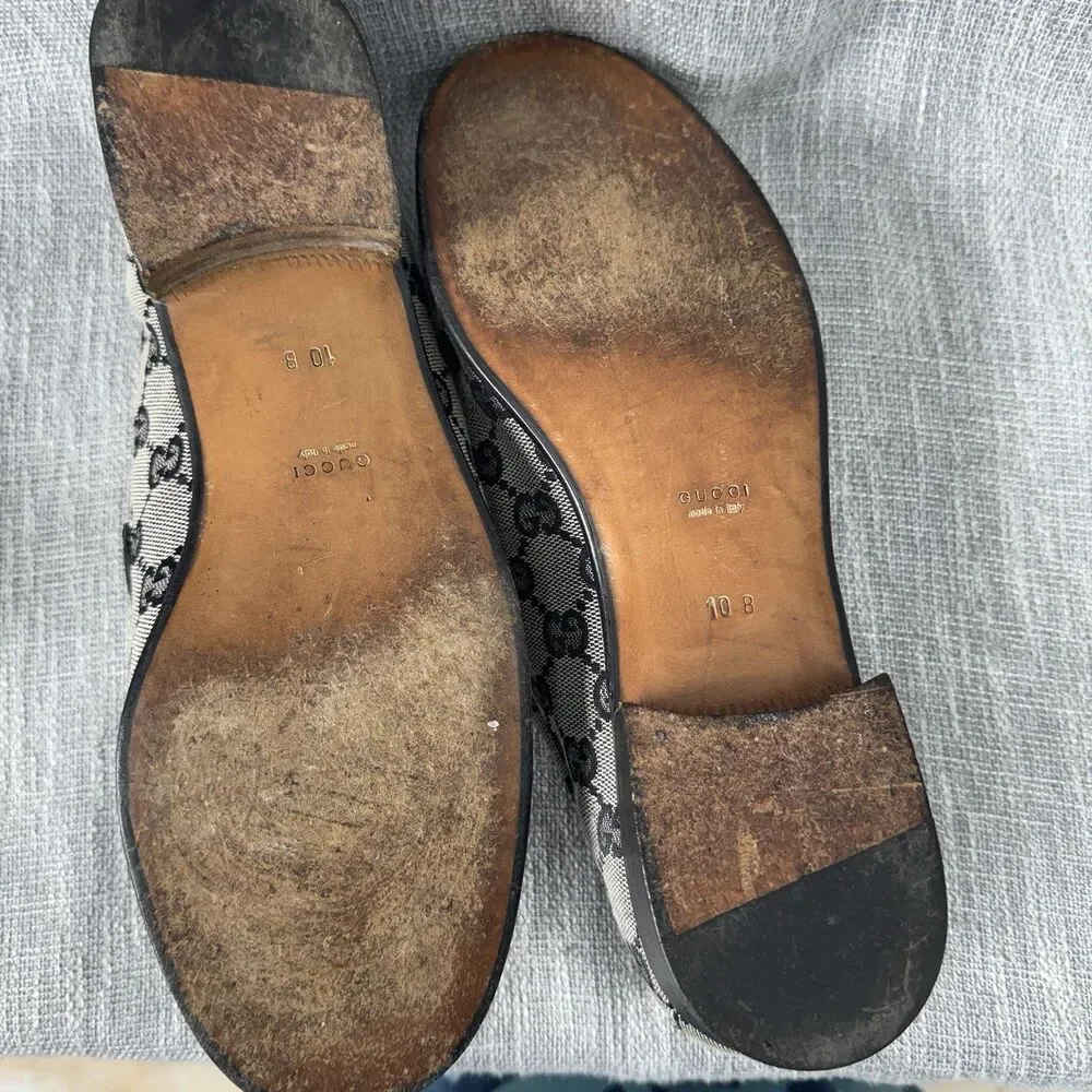 Vintage Gucci GG Monogram Canvas Horsebit Loafer Almond Toe Black Gray 10B